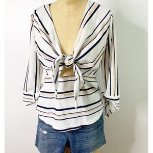 Crepe Knit Tie Stripe Peplum Top